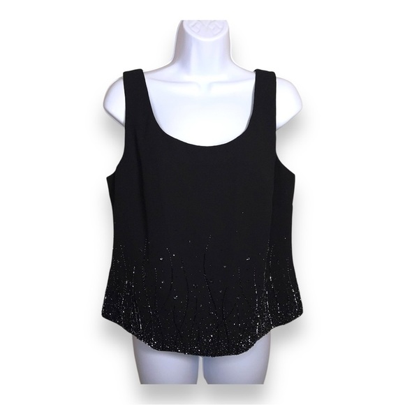 MEDIUM DAVIDS BRIDAL VINTAGE CROPPED BEADED BLACK SLEEVELESS BLOUSE TOP Y2k - Picture 1 of 8
